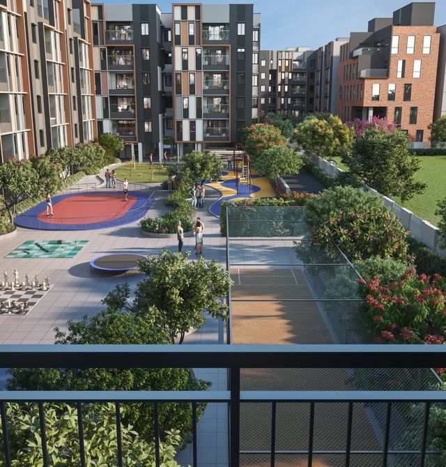 TVS Emerald Verde Vista central podium with play courts and landscaped greens (artist's impression)