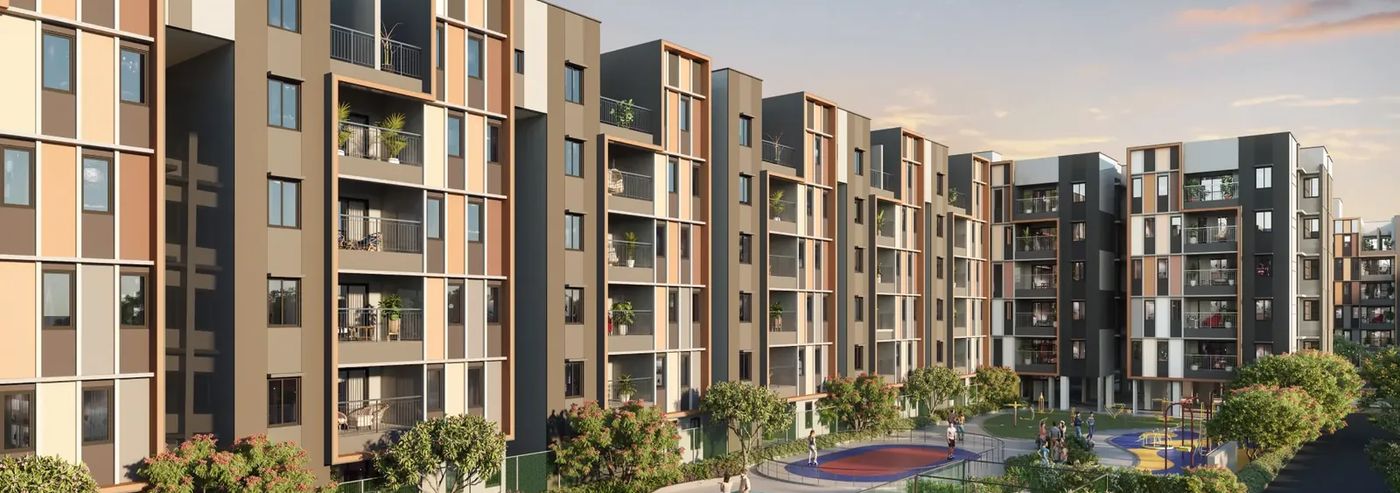 TVS Emerald Verde Vista low-rise apartment blocks around the central podium (artist's impression)